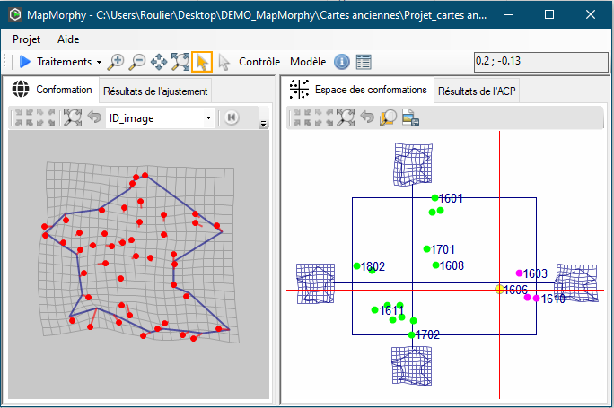 Une ACP permet de créer un espace des conformations. ici sont disponibles les logiciels MapMorphy